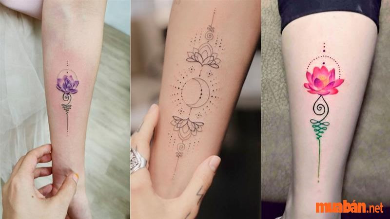 Hình xăm hoa sen với tông màu hồng nhẹ nhàng, tượng trưng cho sự tinh khiết và bình an