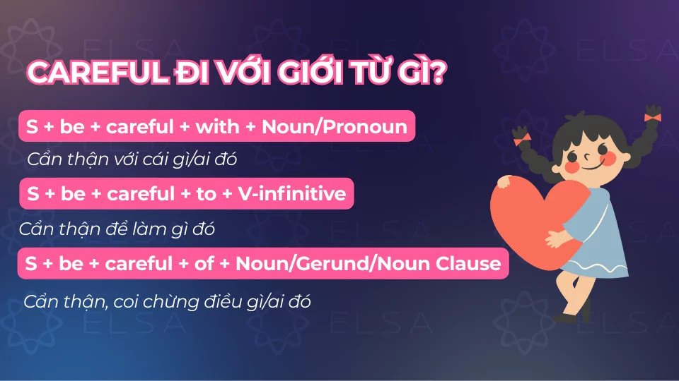 Cấu trúc careful đi với giới từ with, to, of