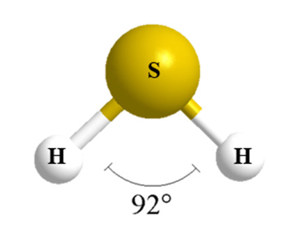 Cấu tạo góc của phân tử H2S minh họa liên kết S-H và các cặp electron không liên kết