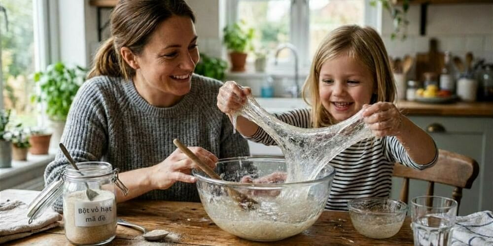 Slime trong suốt từ bột vỏ hạt mã đề