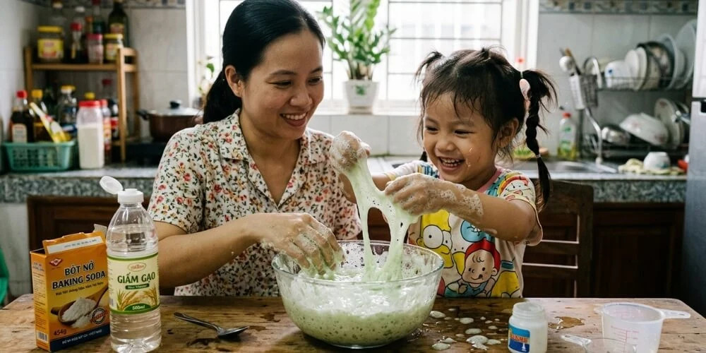 Slime bong bóng từ giấm và baking soda